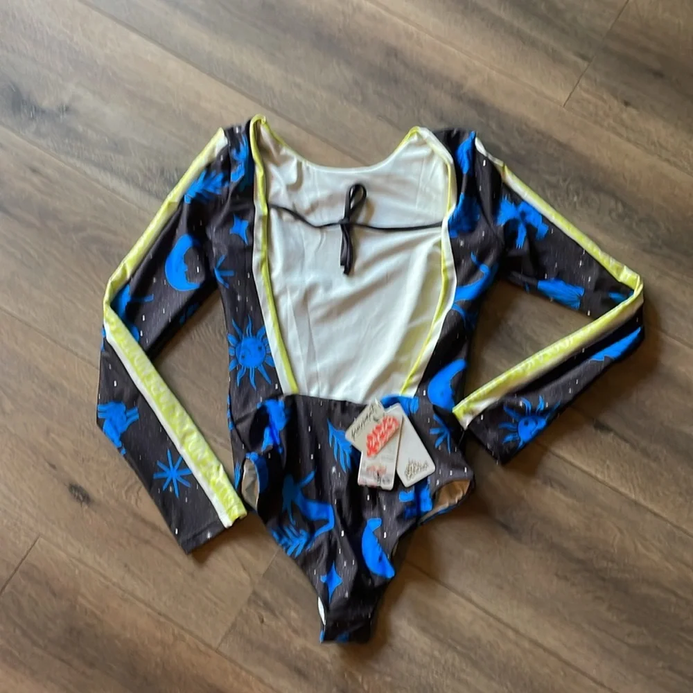 Aqua Bendita x Free People Clara Surf One-Piece Blue and Yellow Swimsuit - Picture 4 of 5